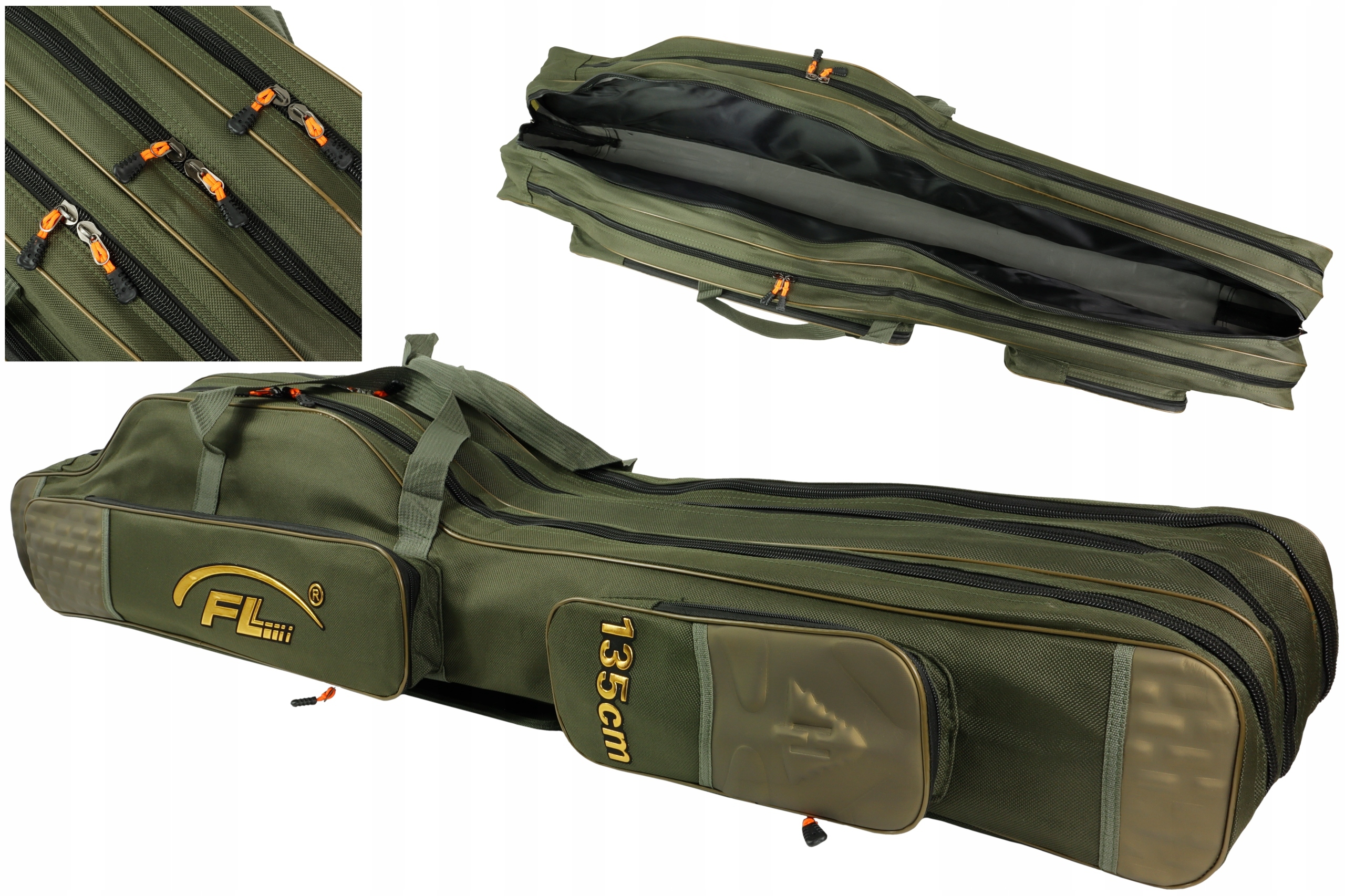 Pokrowiec wędkarski torba na wędki oliwka 110 cm 3 komory usztywniany Fl