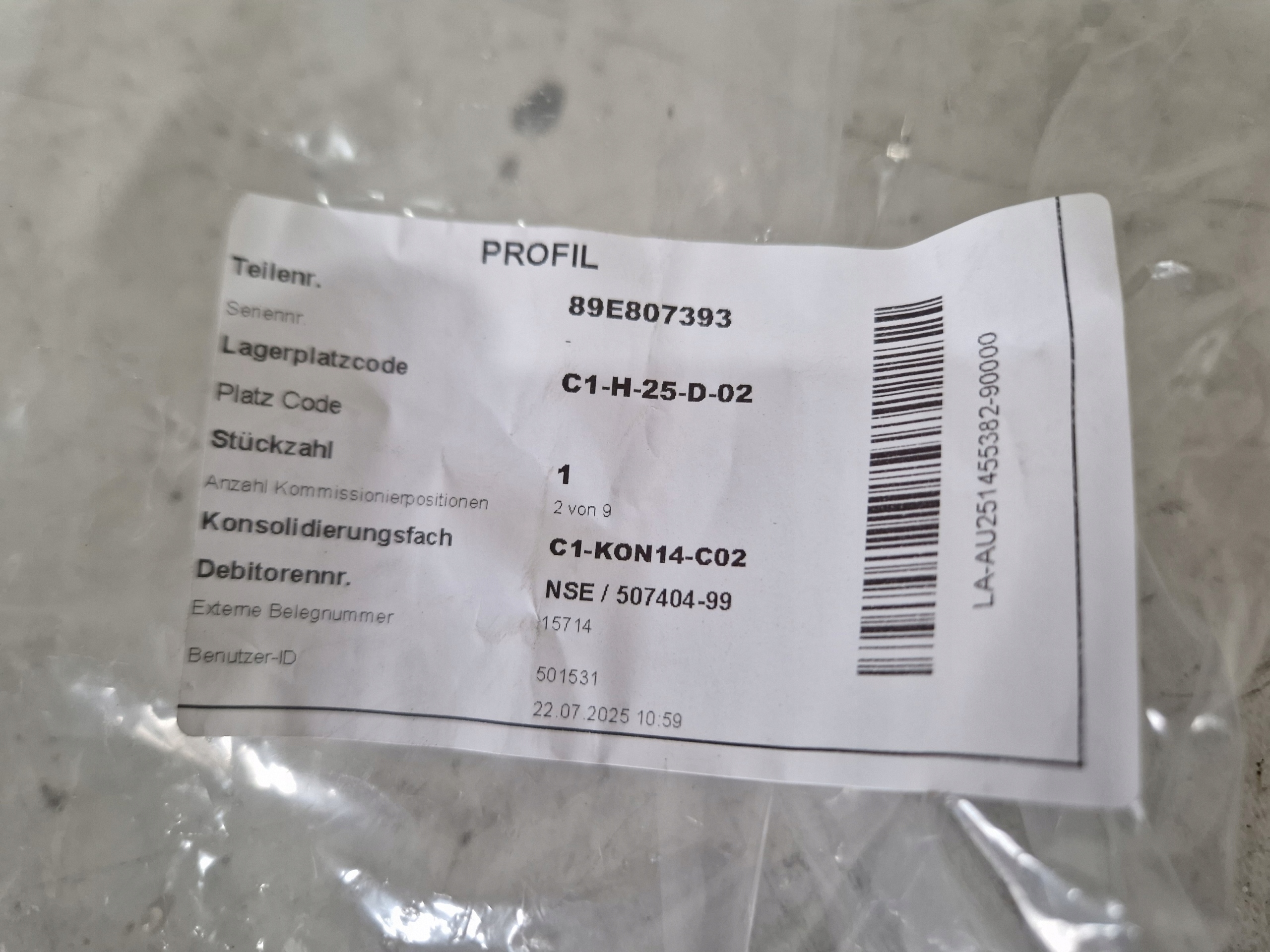 AUDI Q4 E-TRON. bumper bracket left rear part 89E807393