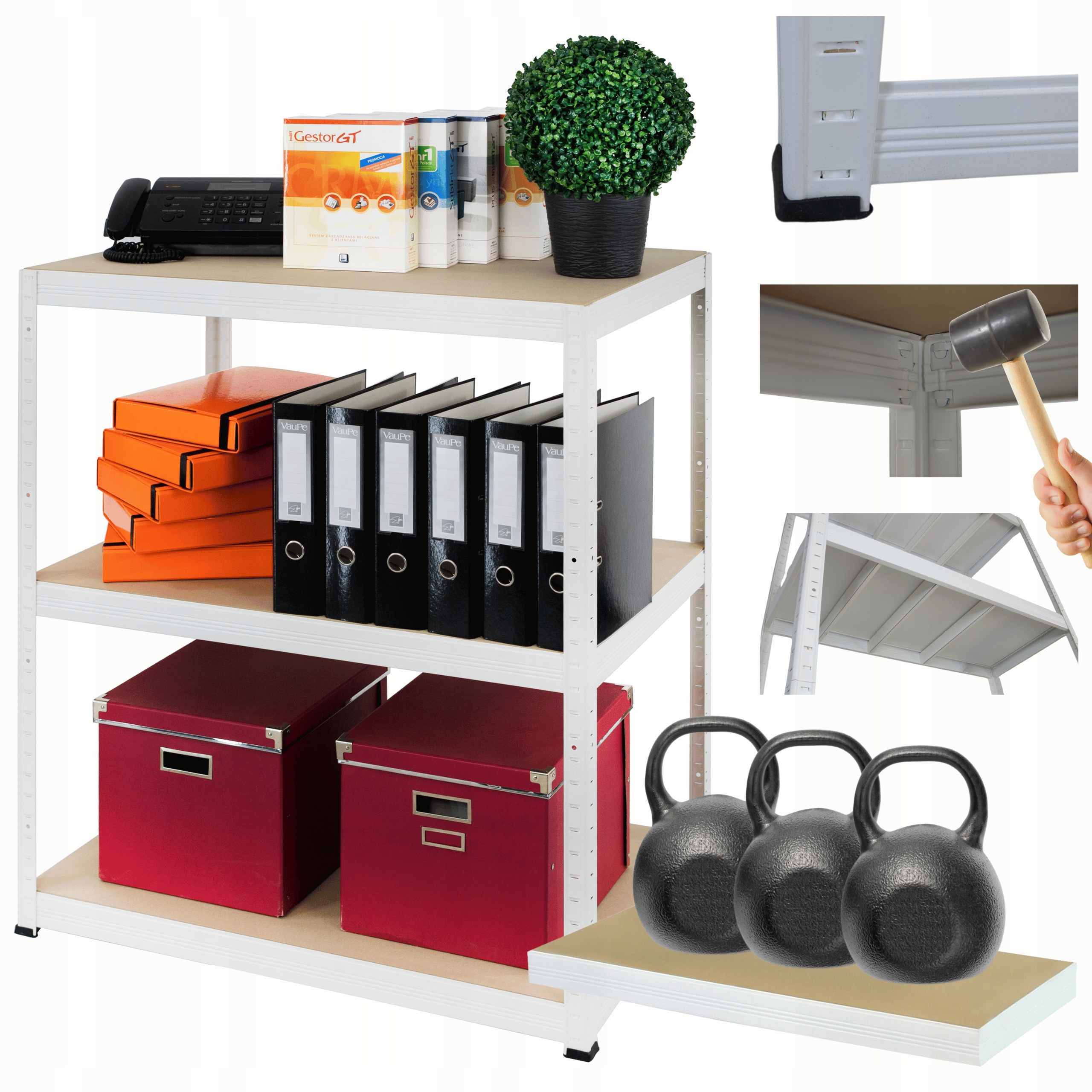 Kovový skladový regál biely Helios 90x75x40 cm 3Px350 kg