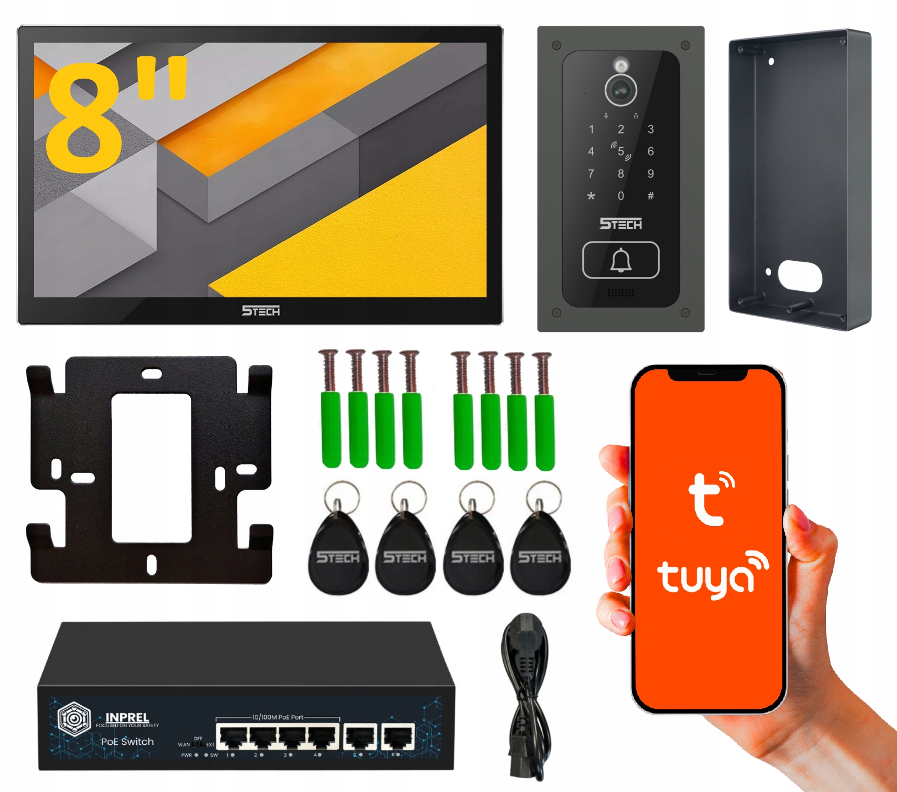 Zestaw wideodomofonu Ip 5TECH Vermis One Plus 8" bramofon 83243 switch