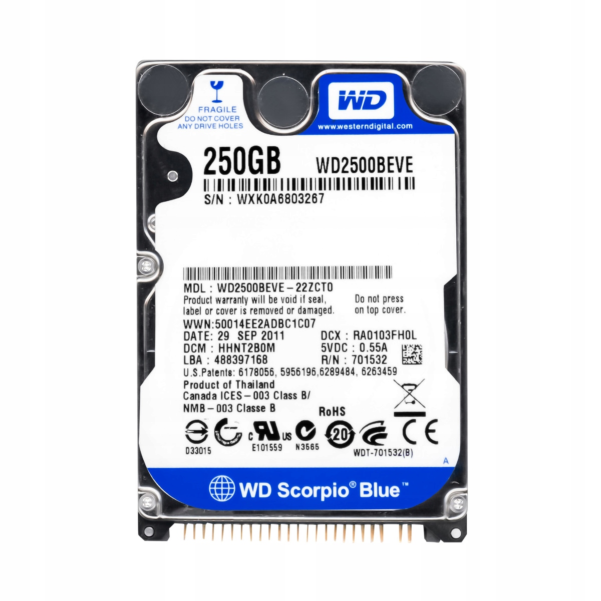 Wd Scorpio Blue 250GB 5.4K 8MB Ata 2.5'' WD2500BEVE