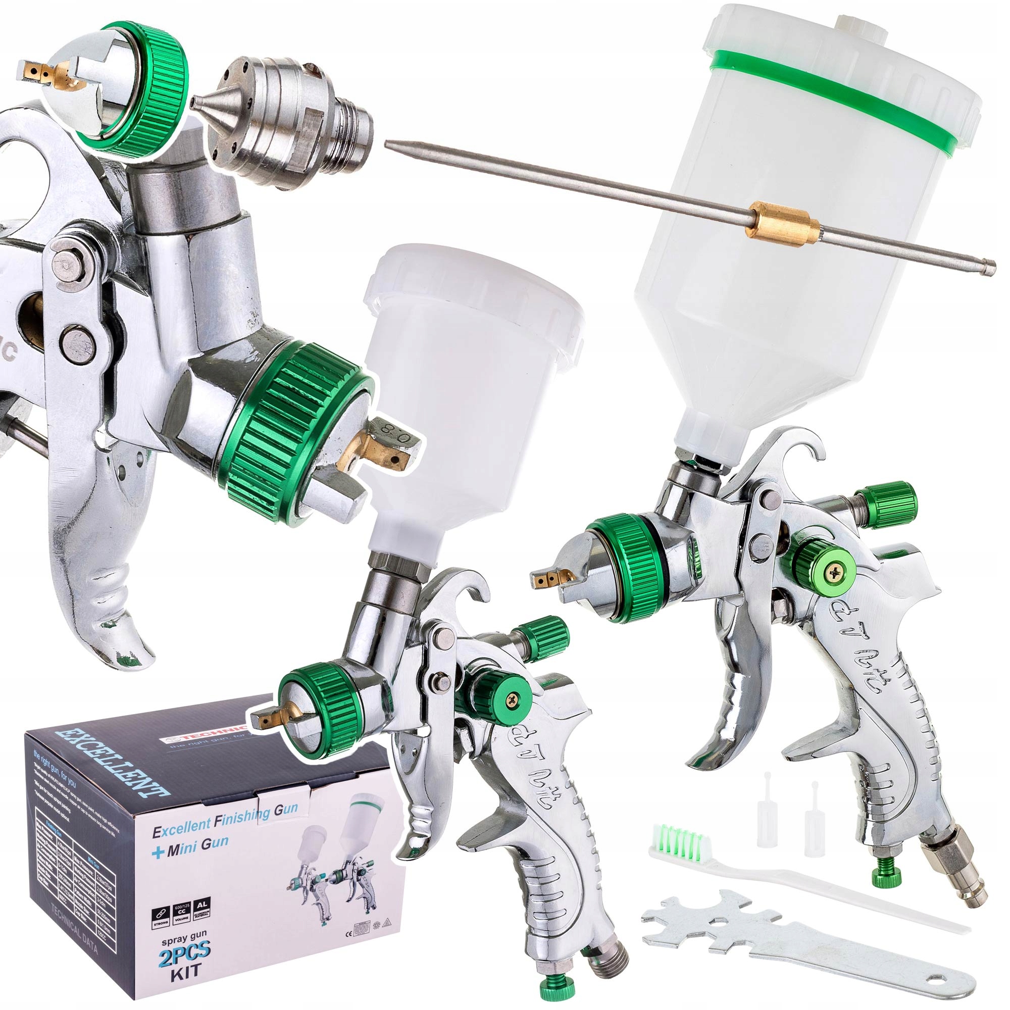 Sada 2 Lakovacích Pistolí Hvlp 3 Trysky 0,8 1,4 1,7 MM