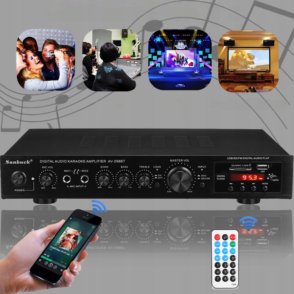 Receiver Stereo Hi-fi Zesilovač Bluetooth Rádio Digitální Zesilovač Usb