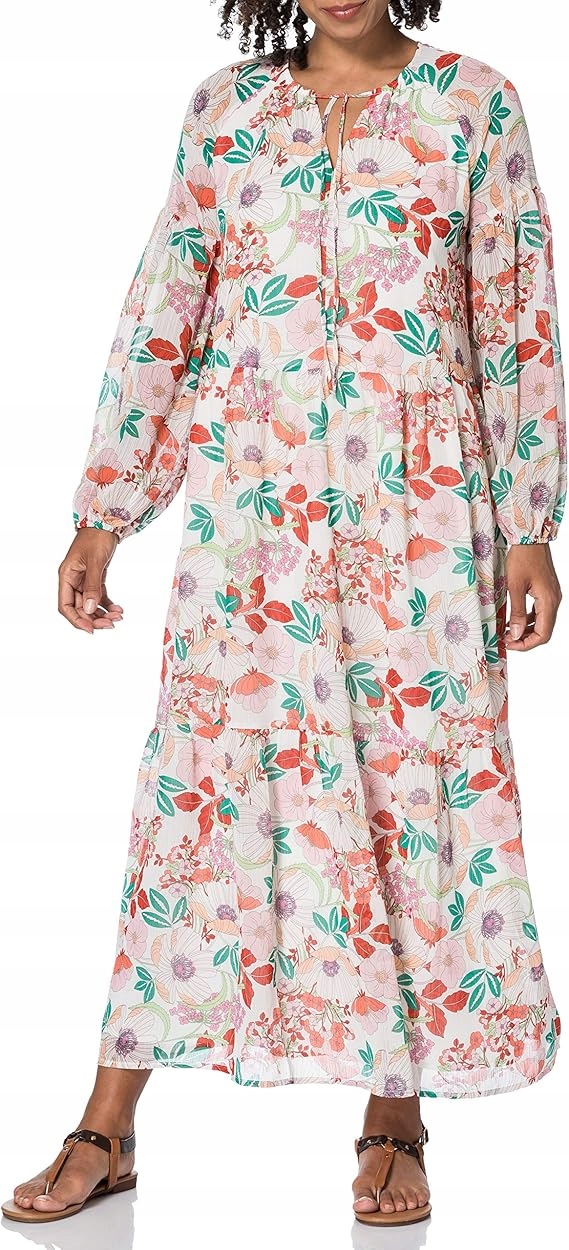 Esprit Šaty Maxi S Vázáním, Květinovým Vzorem A Bufíky 38 6EA