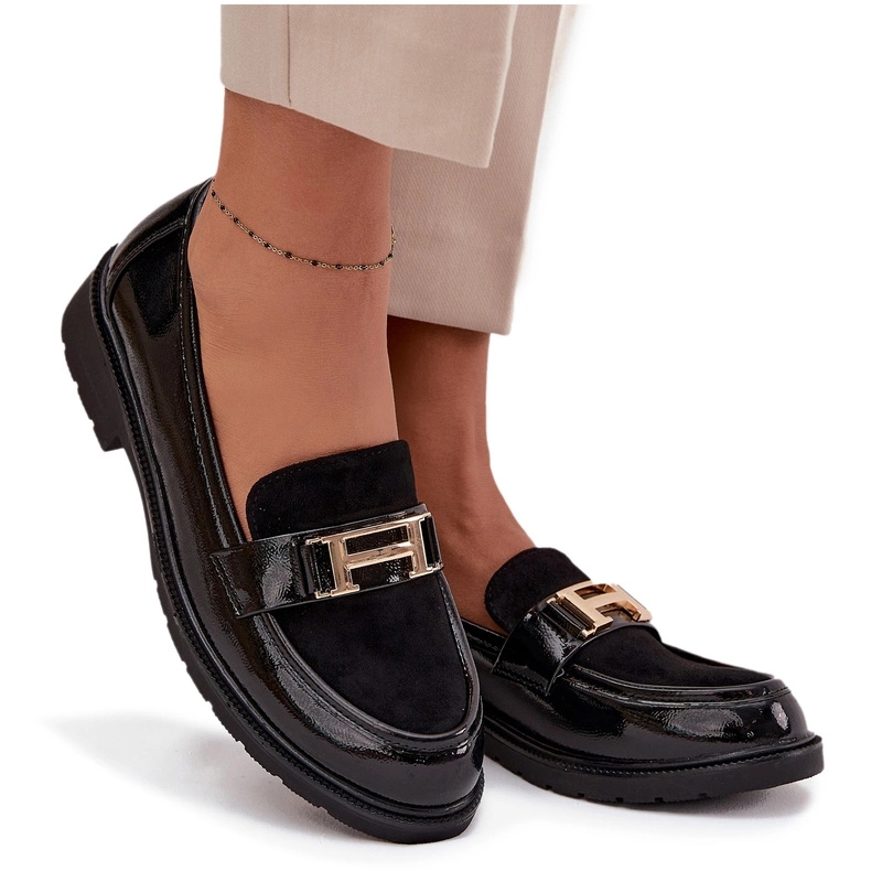 Dámské Lakované Mokasíny Se Zlatým Detailem S.barski HY52-545 Černé 41