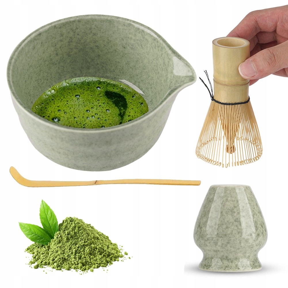 Levně Sada Na Čaj Matcha 4-DÍLNÁ: Bambusová Šlehací Metla, Keramická Mísa