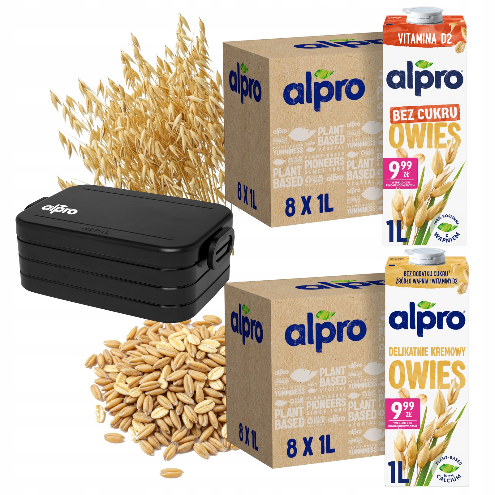 Levně Sada rostlinných nápojů Alpro Ovesné 8x1 l, Ovesné nápoje bez cukru 8x1 l Dárek