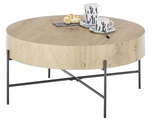 Okrągły stolik kawowy folia dębowa loft fi80 cm Ester