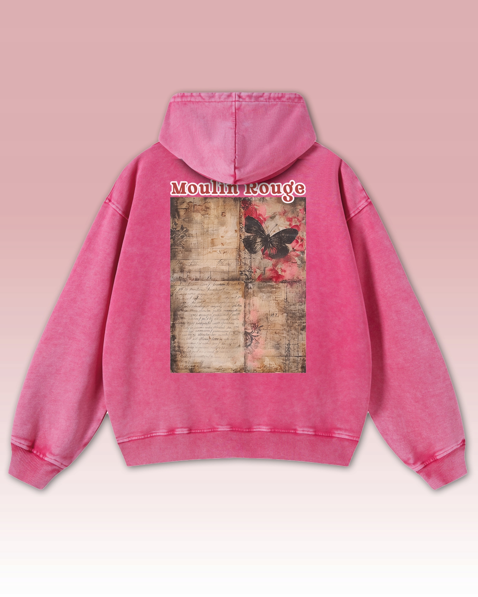 Mikina Moulin Rouge Butterfly Motýl Zápisky Výstřižky Divadlo Růžová XL