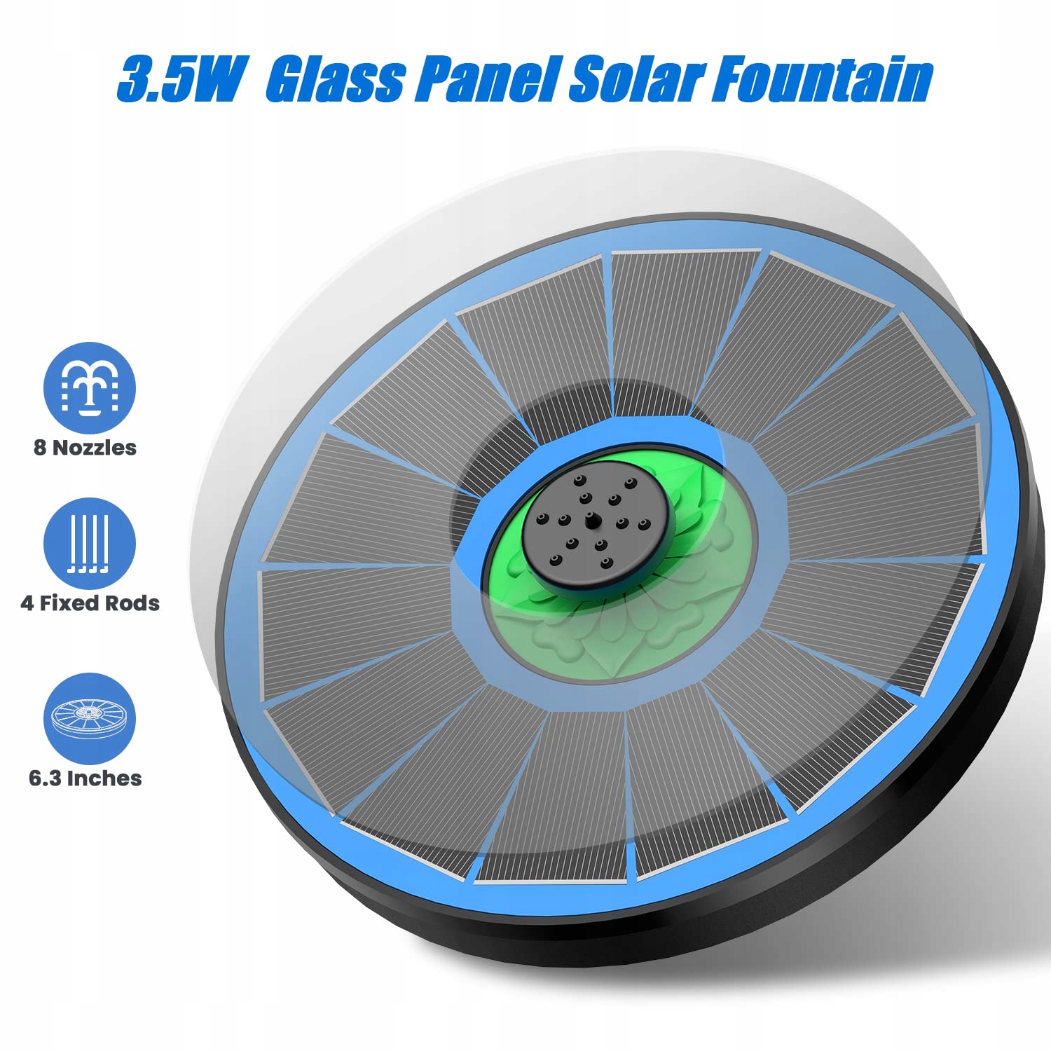 SZMP Fontanna Solarna 3.5W Do Ogrodu Z 8 Dyszami I 4 Rurkami — miniatura 3
