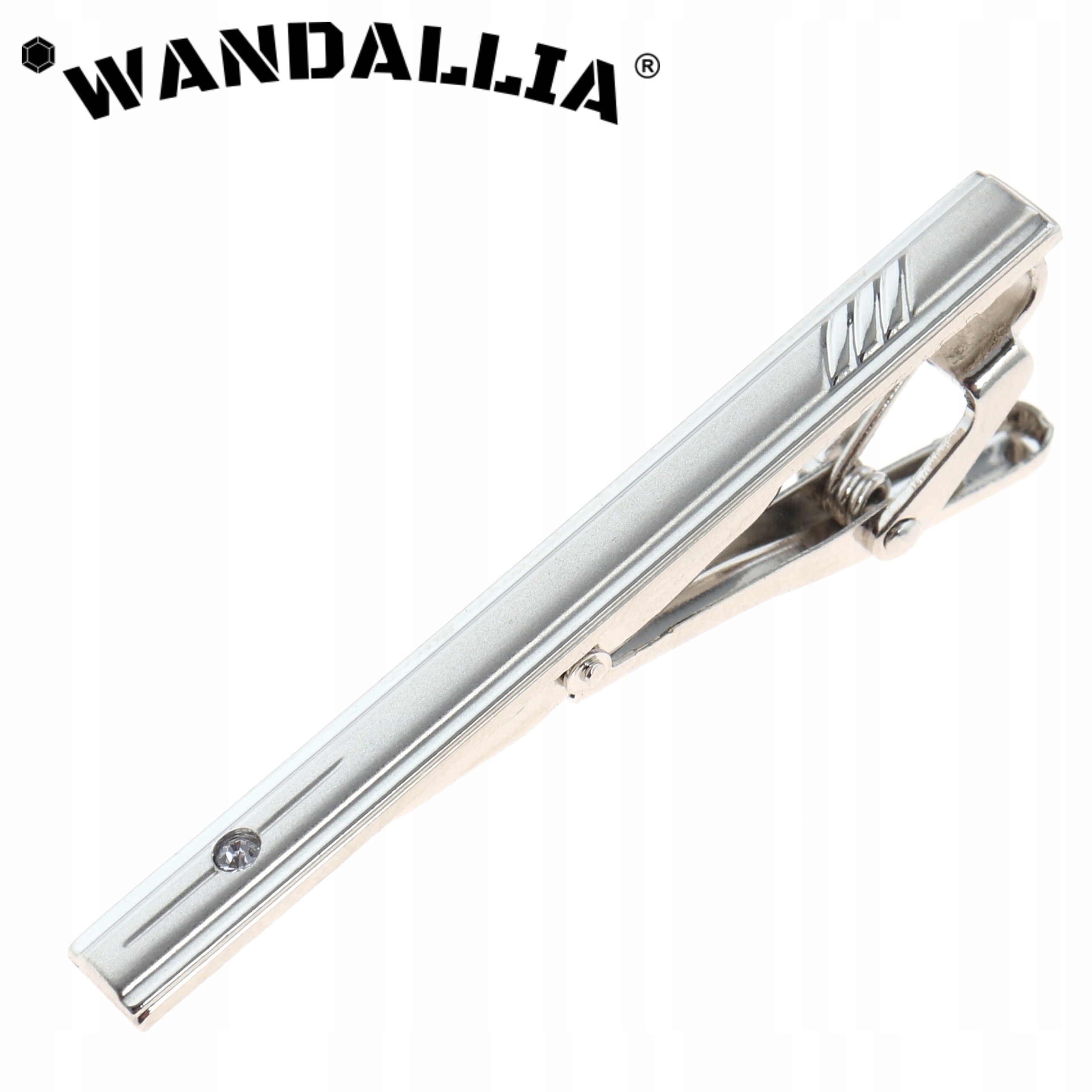 WANDALLIA Spinka do Krawata SP-KR-133 Klasyczna Srebrna Biznesowa dł. 6cm Marka Wandallia