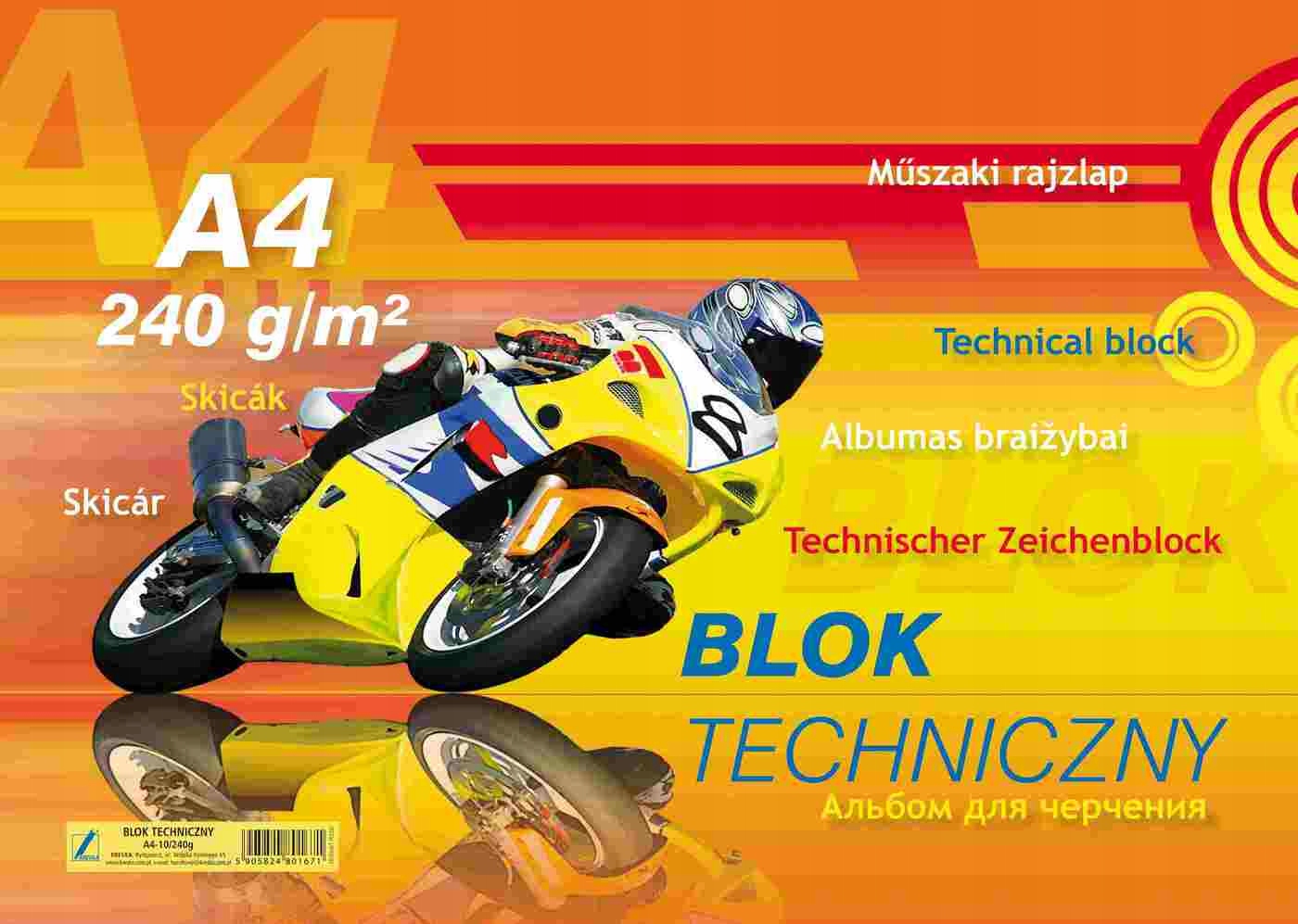 Blok techniczny A4 10k. biały 250g. Kreska EAN (GTIN) 5905824801671