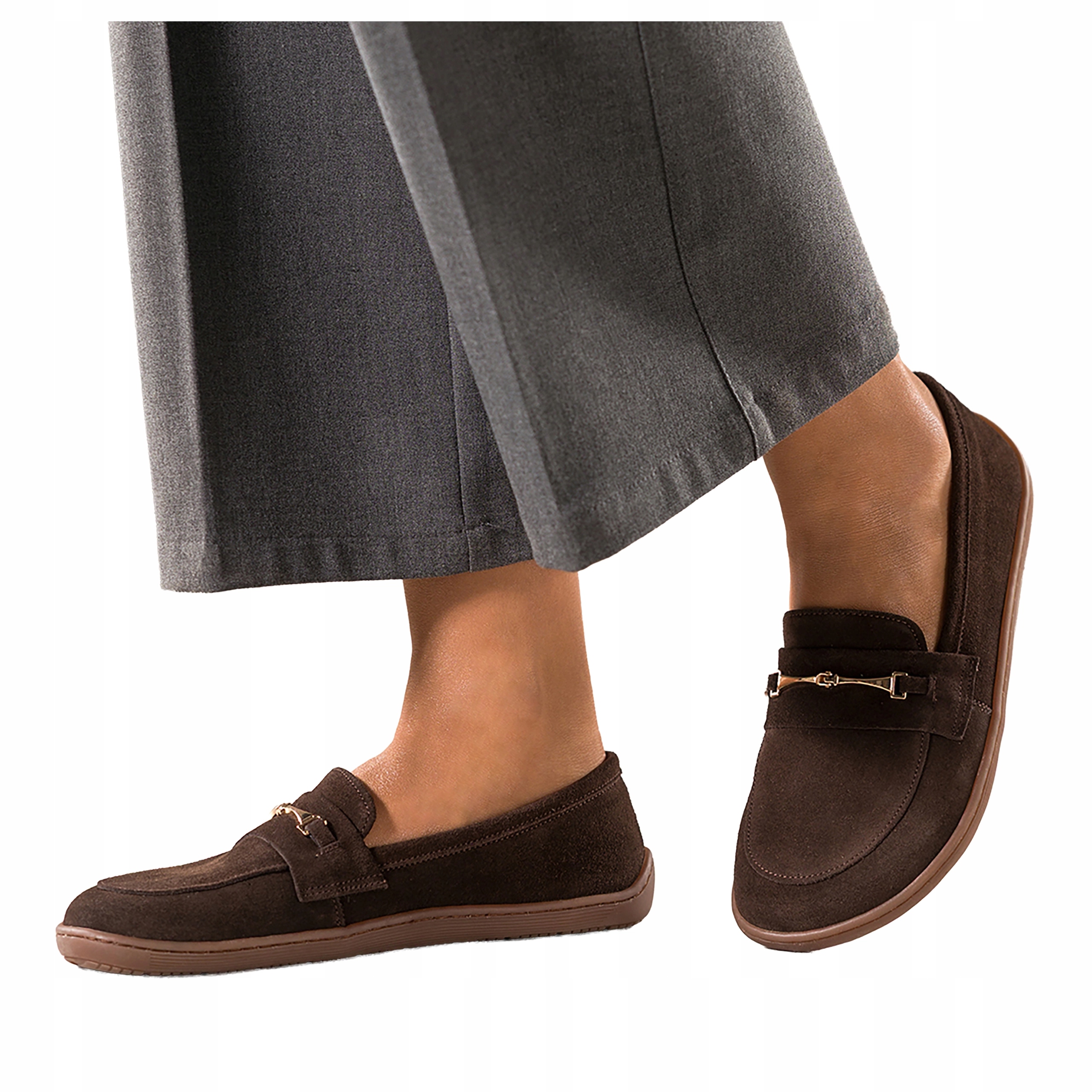 Dámské čokoládové Mokasíny Barefoot Zlatá Kožená spona Módní velikost 36