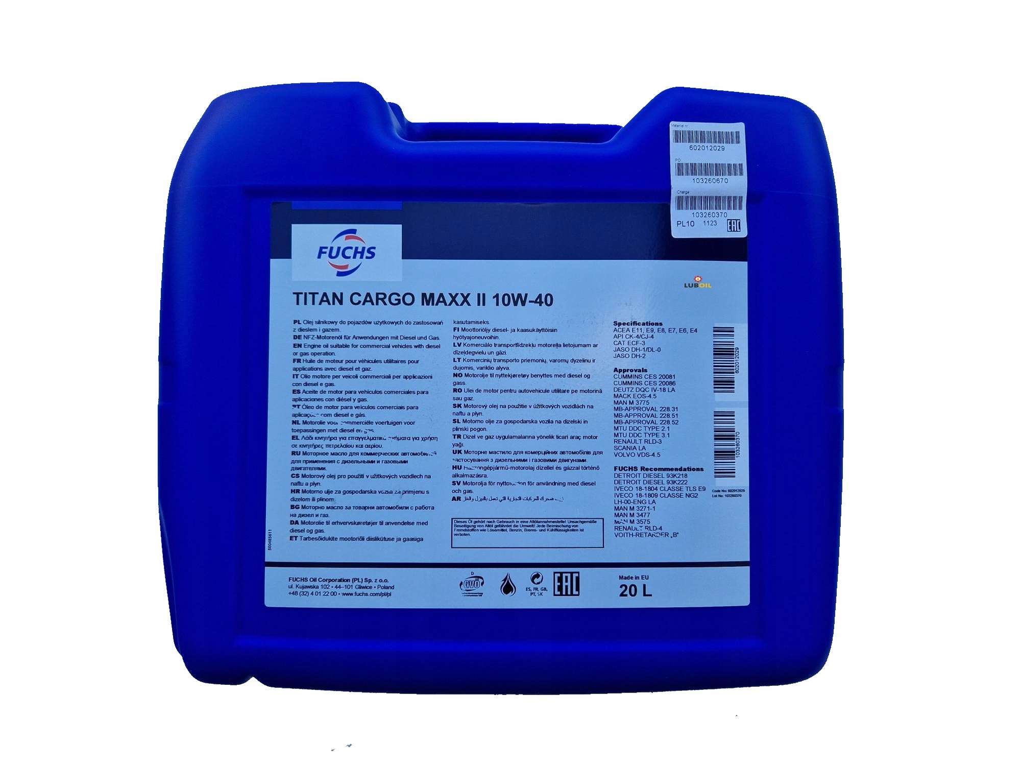 FUCHS TITAN CARGO MAXX 10W/40 20L