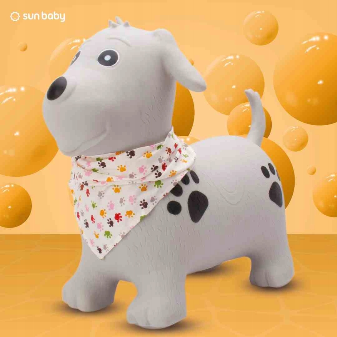 Skoczek gumowy dla dzieci PIESEK 53 cm szary z bandaną do skakania z pompką Materiał guma