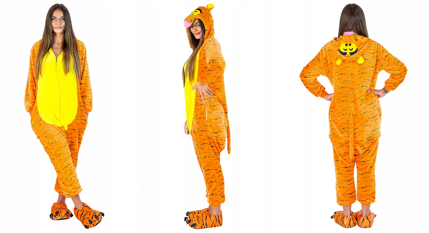 KOSTIUM PIŻAMA KIGURUMI ONESIE DRES PRZEBRANIE TYGRYS ROZMIAR M Kolor pomarańczowy
