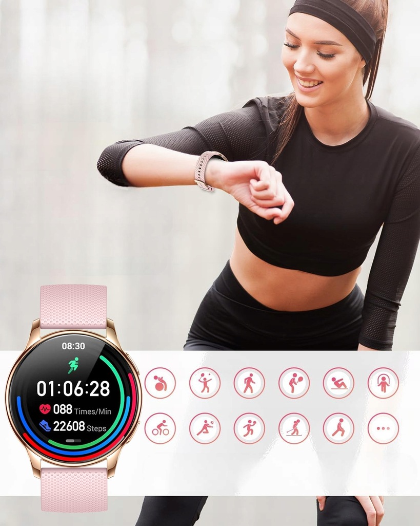 SMARTWATCH ZEGAREK DAMSKI CIŚNIENIOMIERZ AMOLED ROZMOWY TĘTNO MENU PL Model inny