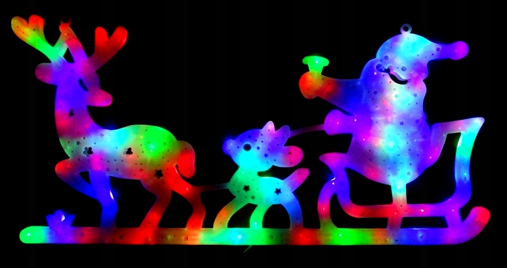 OZDOBA ŚWIĄTECZNA W OKNO MIKOŁAJ RENIFERY I MULTIKOLOR LED 64 CM