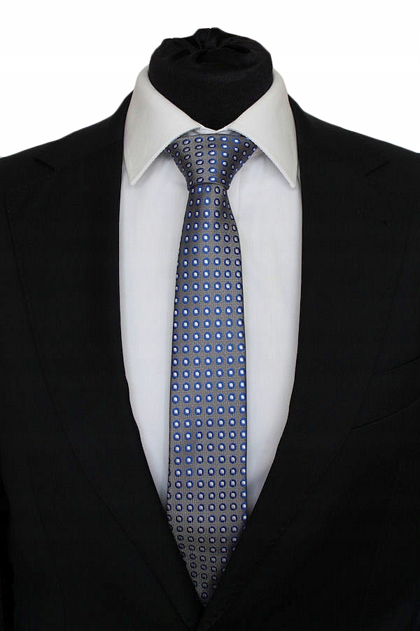 

Wąski Męski Krawat Szary W Niebiesko Białe Grochy