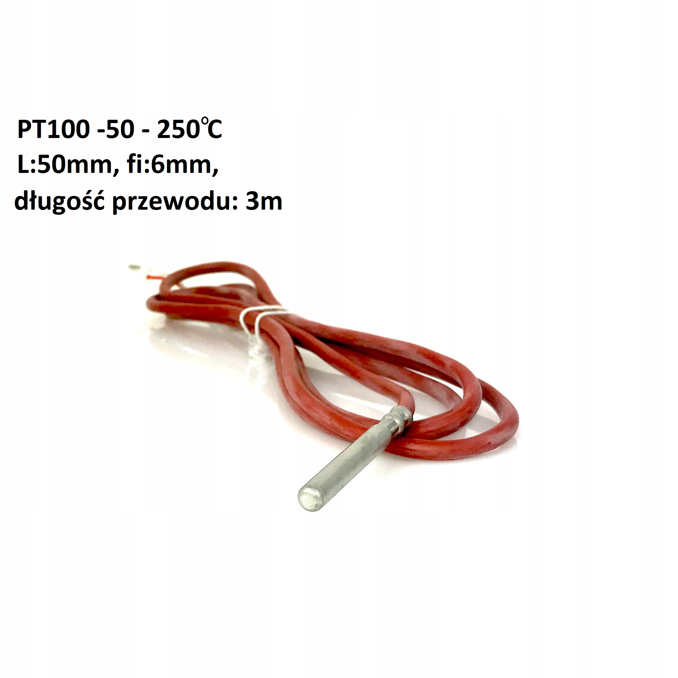 

Czujnik temperatury PT100 -50-250 6x50 przewód 3m