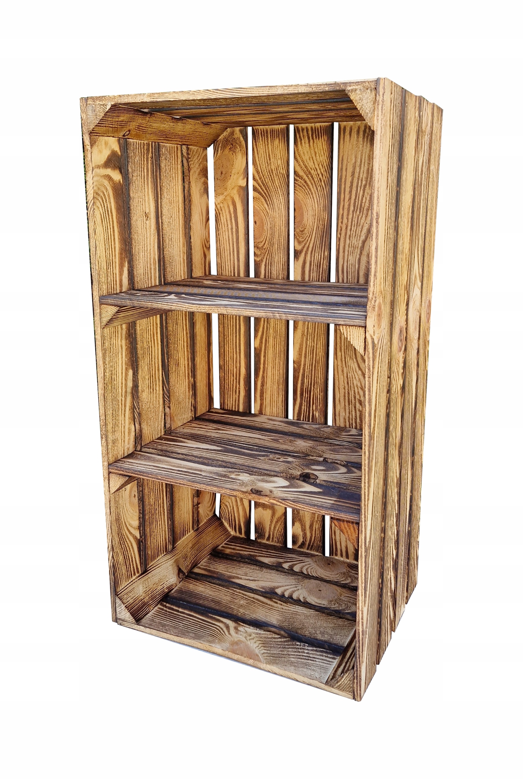 Dřevěná Krabička Se 2 Policemi, Opálený Organizér Ze Dřeva, 75x40x30 cm