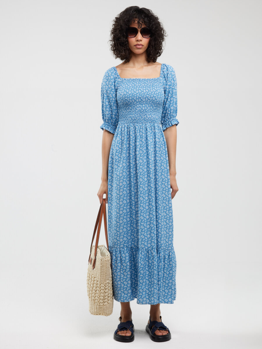 Big Star Dámské Šaty MIDI S Květinami Modrá Dinova 402 S