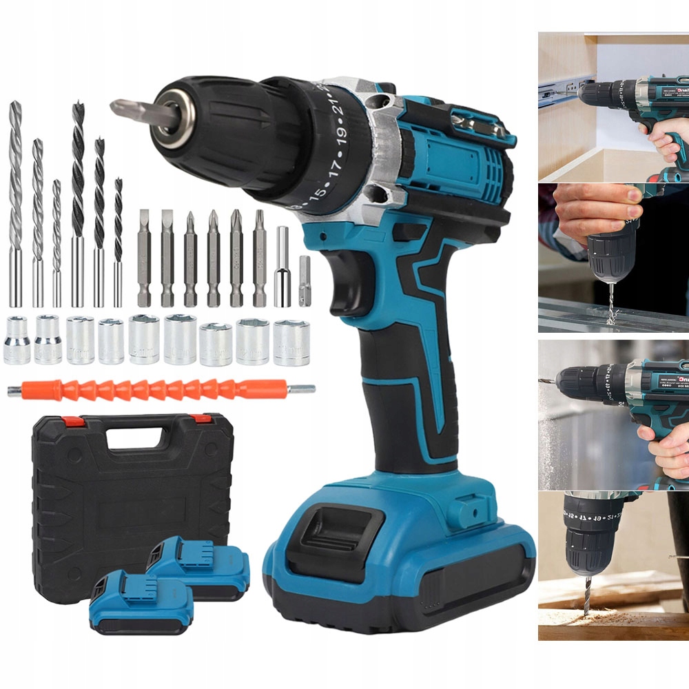 Aku Vrtačka 21 V, výkonná, 2 baterie Led kufr