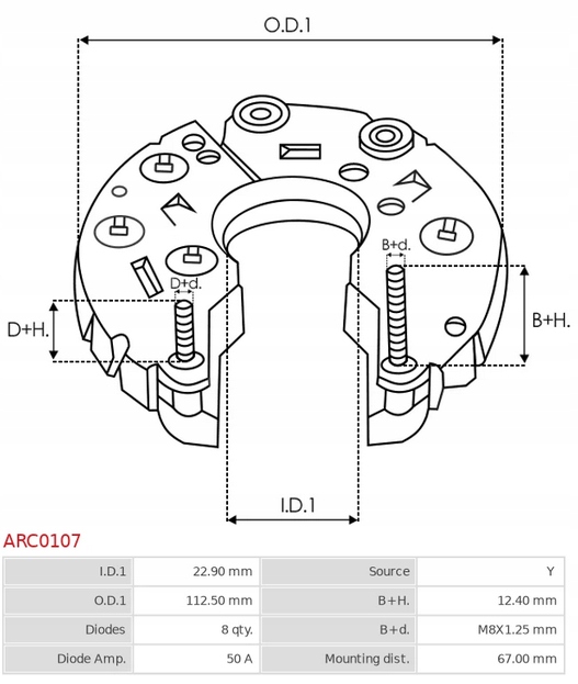 Mostek diodowy alternatora ARC0107 typ Bosch Numer katalogowy części ARC0107