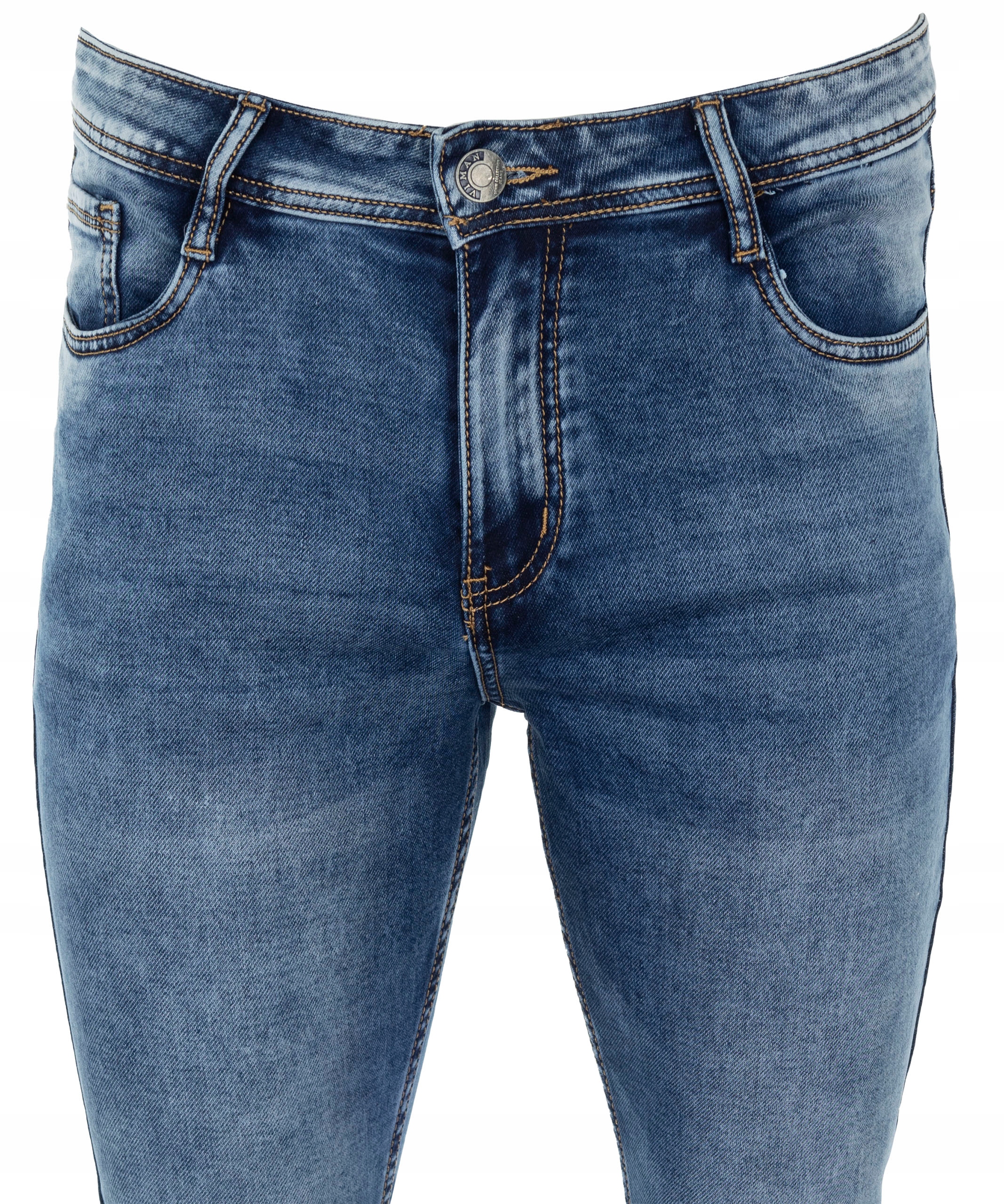 SPODNIE MĘSKIE JEANSOWE NIEBIESKIE PROSTE BAWEŁNA przetarcia W40 Kolor niebieski