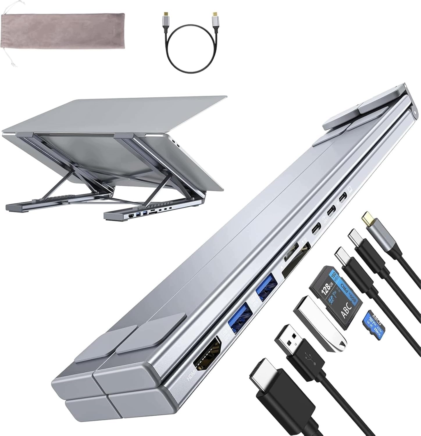 Dokovací stanice Usb C Hub 8v1 s podstavcem pro notebook 4K Hdmi Pd 90W
