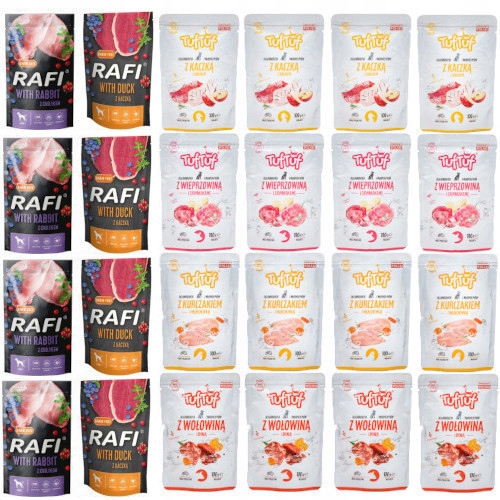 Zestaw dla psa 24x500g: 16x Tuf Tuf 500g 8x Rafi 500g