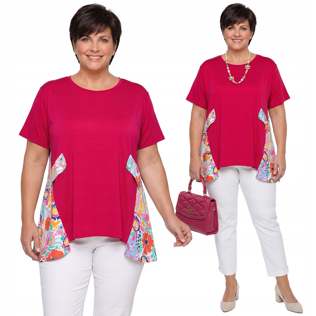 Růžová halenka s barevnými vložkami plus size velikost 52/54