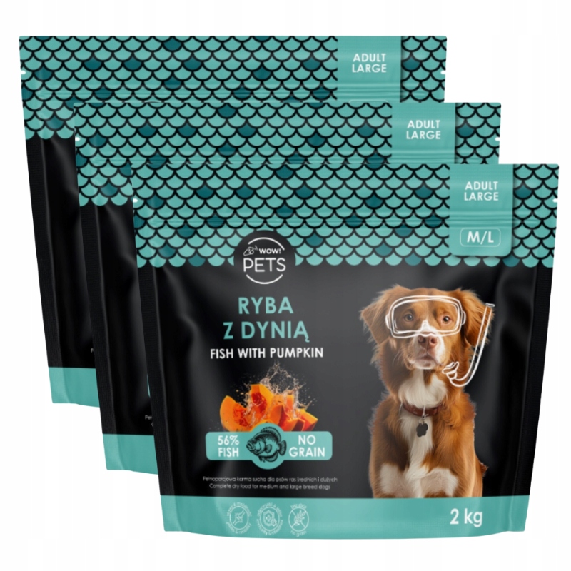 Levně Suché krmivo ryba s rybou a dýní, sada M/L, 3 sáčky po 2 kg