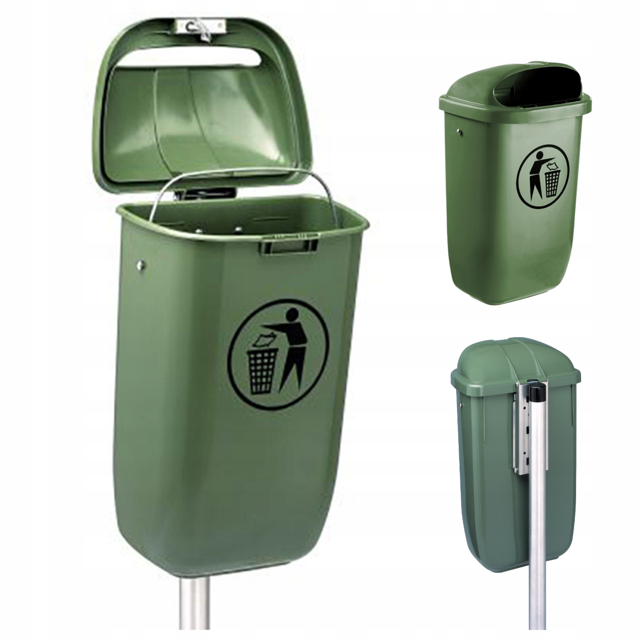 

Kosz na śmieci 50l słupek ulica park zielony Din