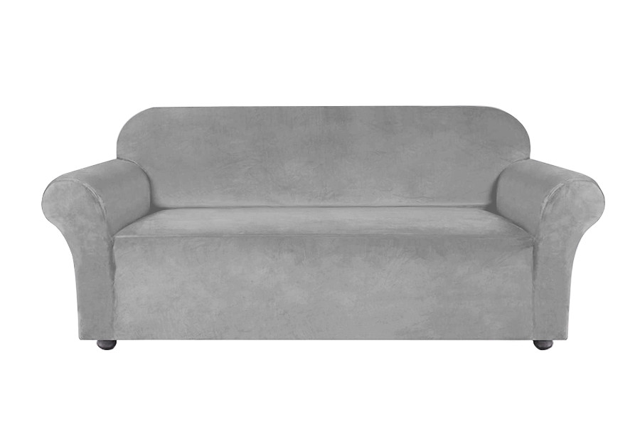 Potah Na Pohovku Světle Šedý Samet Pro 2 Osoby
