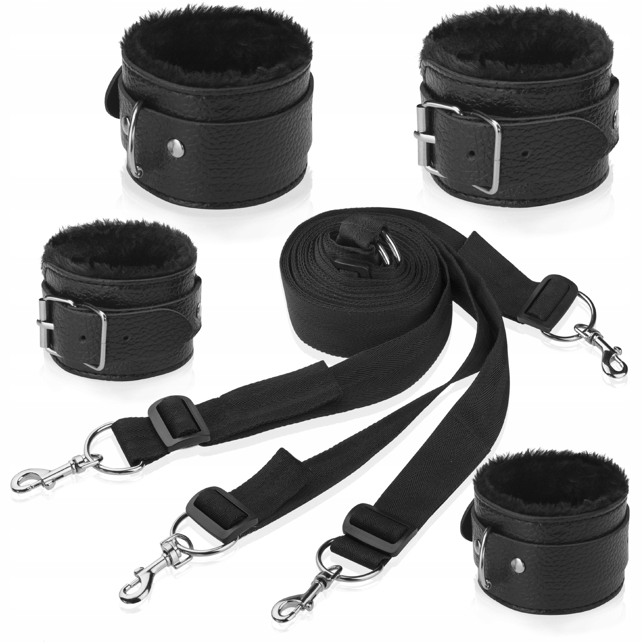 UPRZĄŻ PASY Z FUTERKOWYMI KAJDANKAMI MOCOWANE DO ŁÓŻKA - ZESTAW BONDAGE