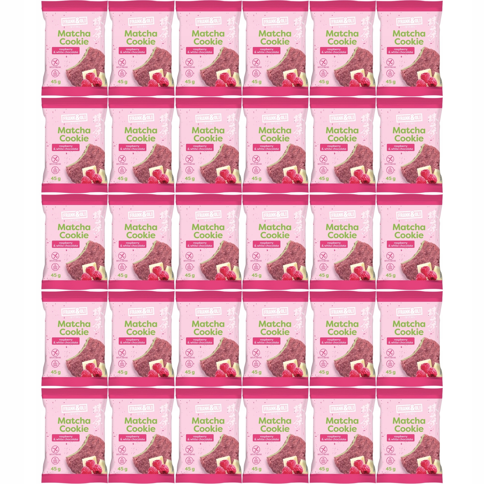 Zestaw 30 x Frank&Oli Ciastko Matcha Malina i Biała Czekolada 45 g