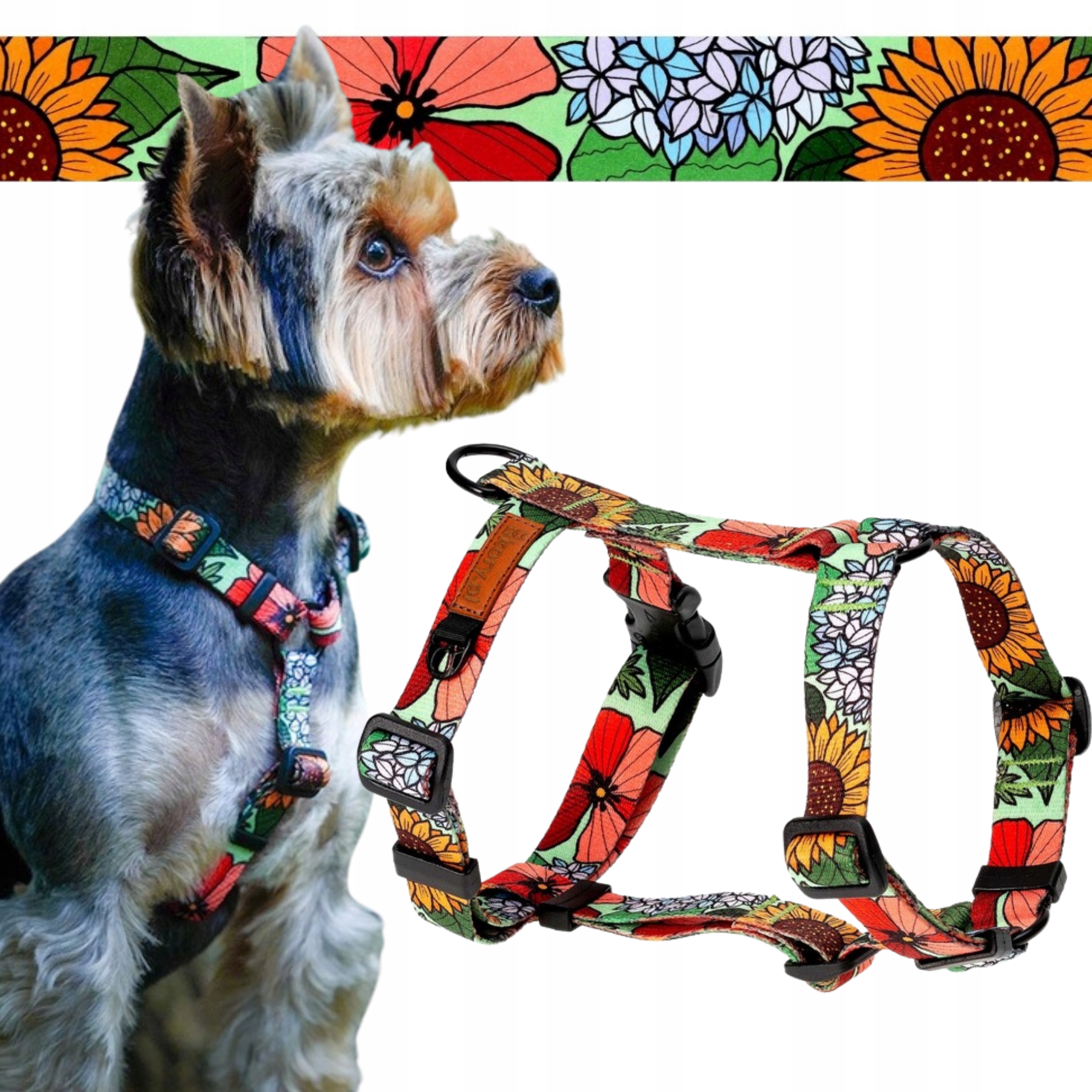 Bezpečné postroje Guard pro velmi velkého psa XL 30 mm Ukory Květiny s potiskem