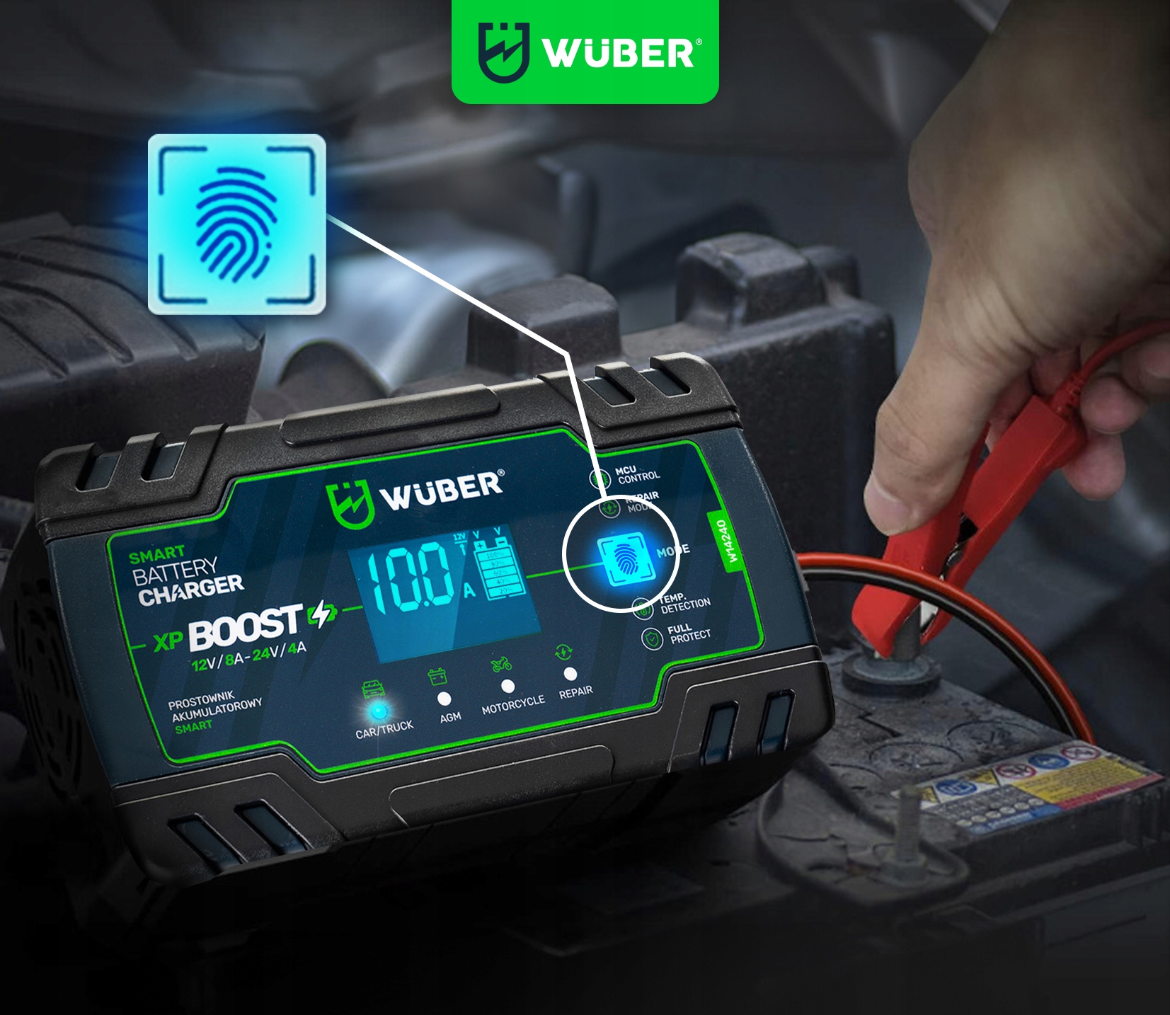 ŁADOWARKA PROSTOWNIK AKUMULATORÓW MIKROPROCESOROWY SAMOCHODOWY 12V/24V MCU Marka Wuber