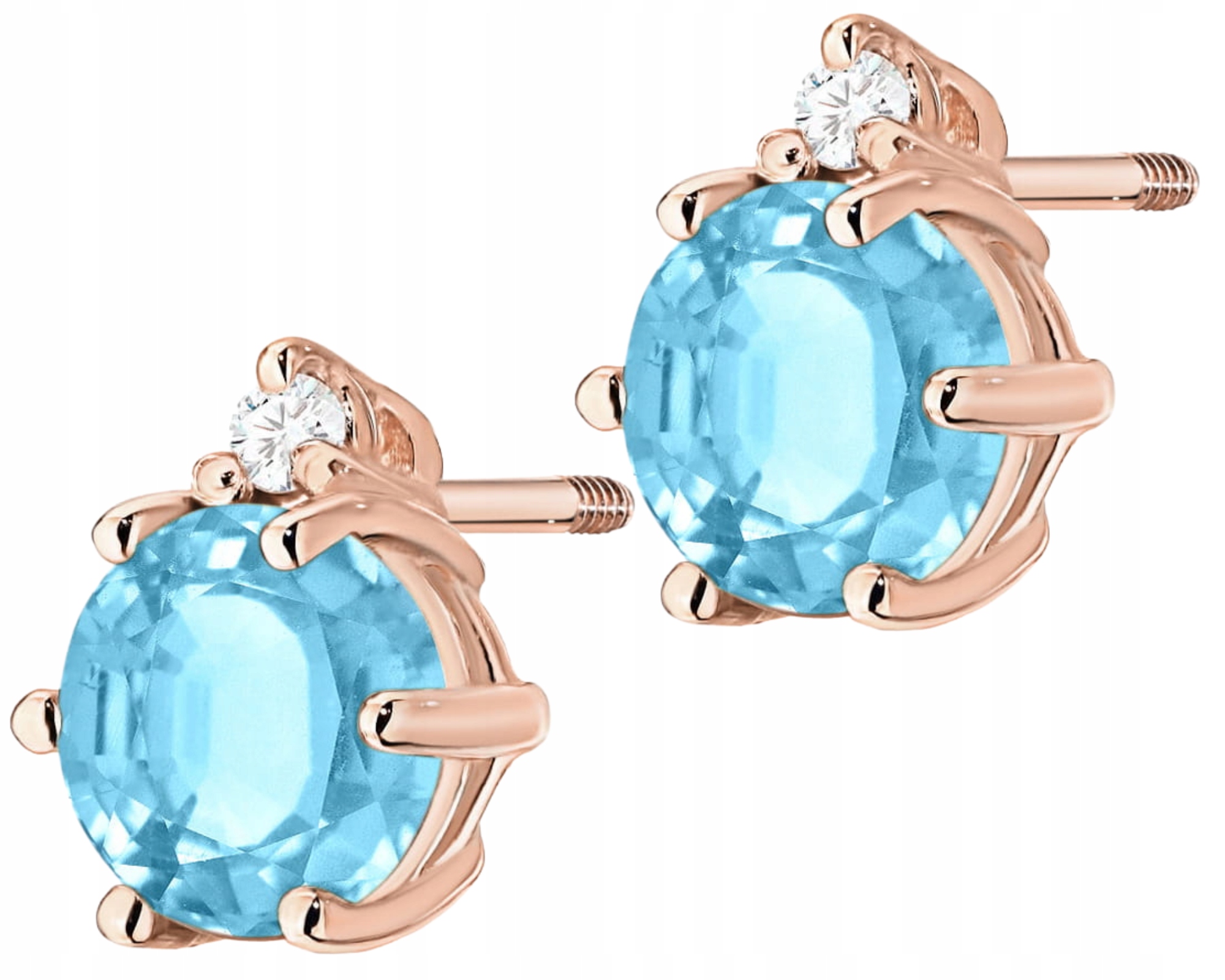 Růžové Zlato Náušnice S Topazem A Brilianty Zlato 585 Šroubovací Tyčinka