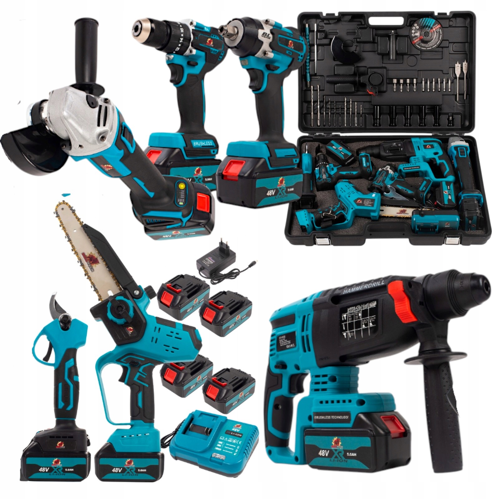 Sada 6V1 Šroubovák Příklepový Klíč Vrtací Kladivo Bruska Pila Zahradní Nůžky