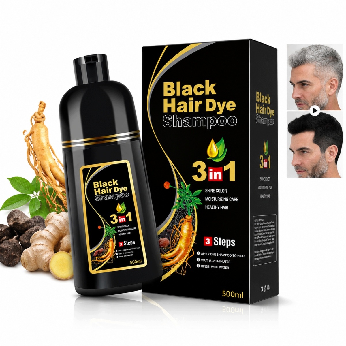 Koloryzujący Czarny Szampon do włosów Odsiwiacz 500ml Black HairDye