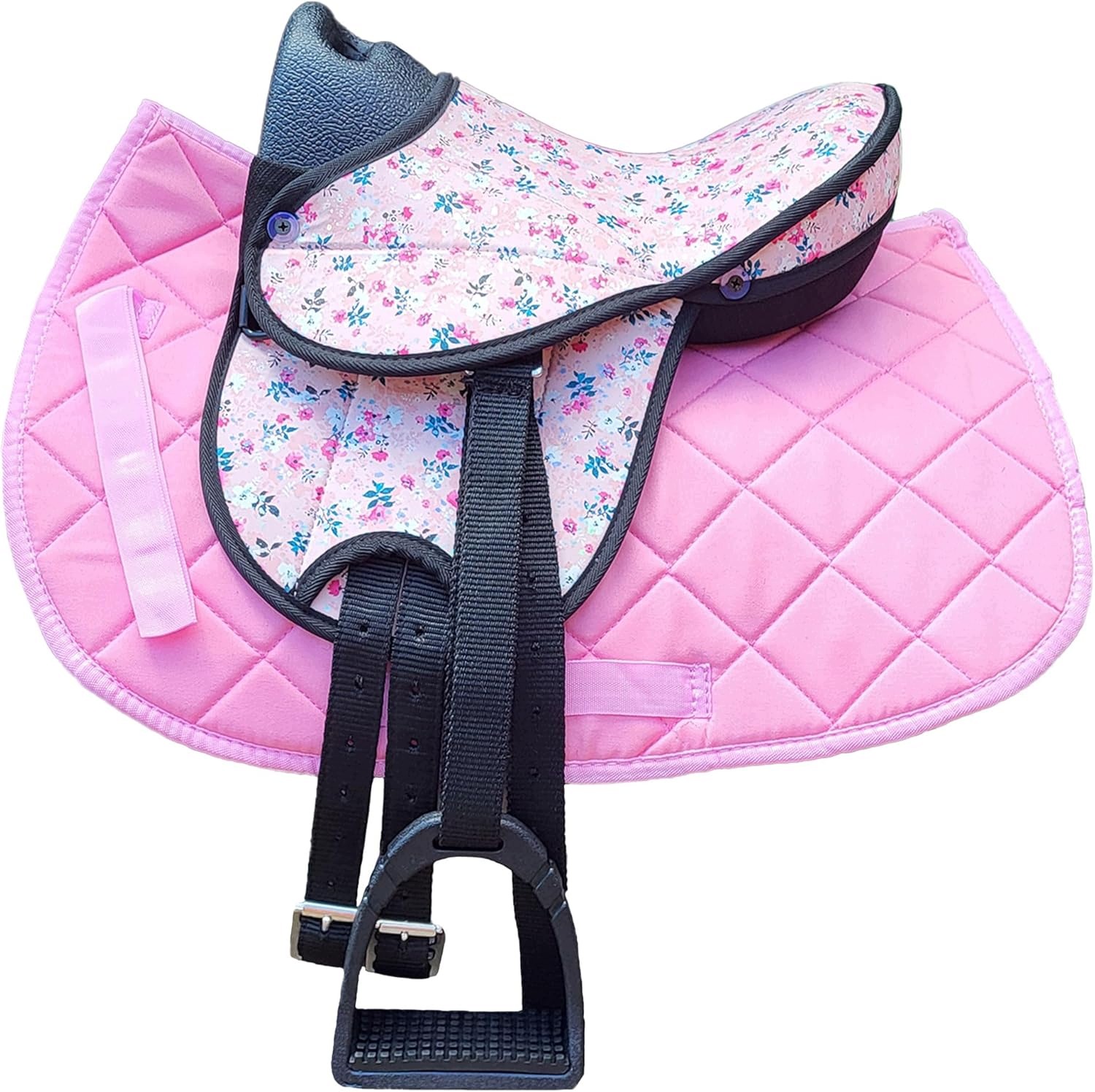 Zestaw na drewnianego konia czaprak siodło Little Flower Star 10" różowy