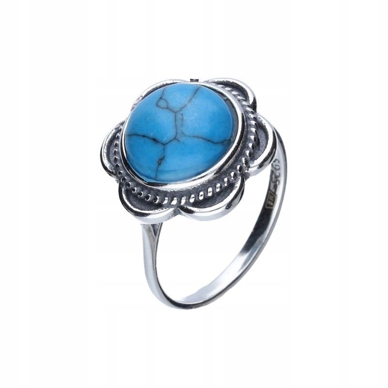 Prstýnek ze stříbra 925 oxidovaný Tmavý Tyrkysový Květ jako dárek