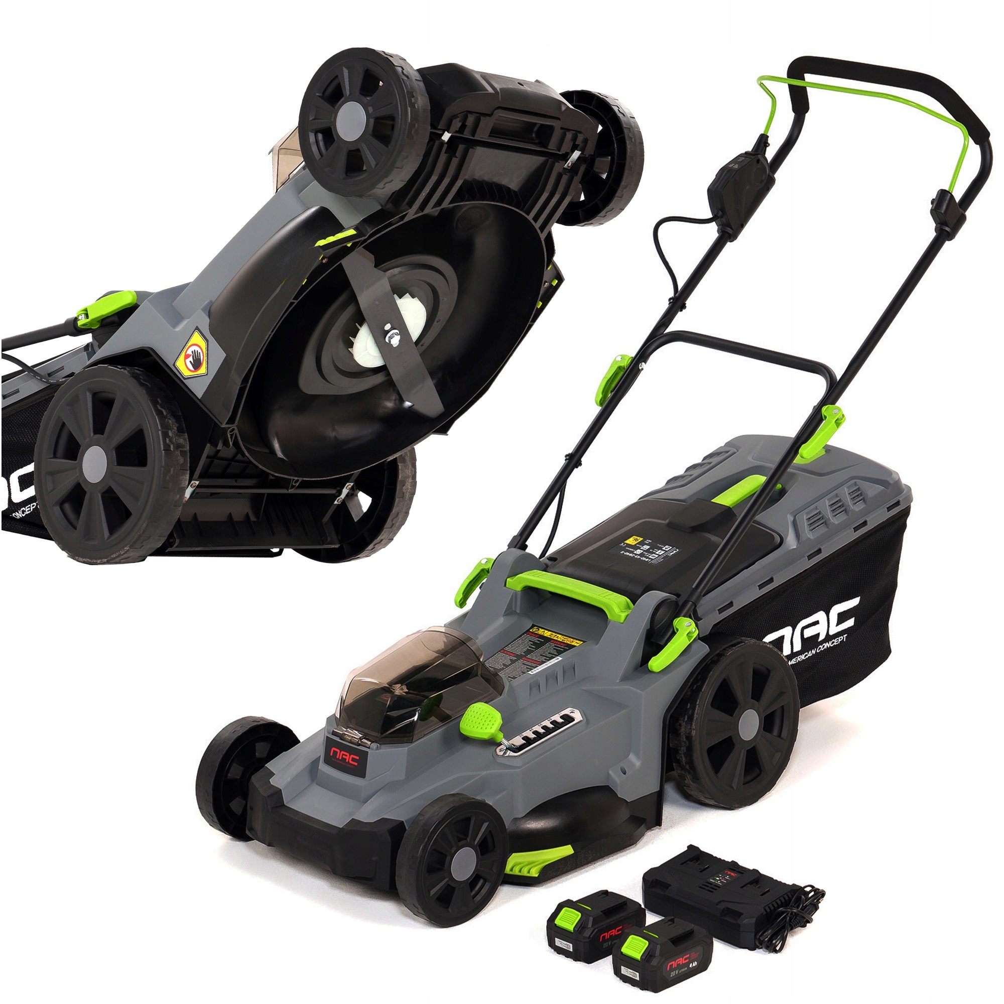 Kosiarka Akumulatorowa Nac Kosz 50L 43CM 2X Aku Ładowarka Mulczowanie