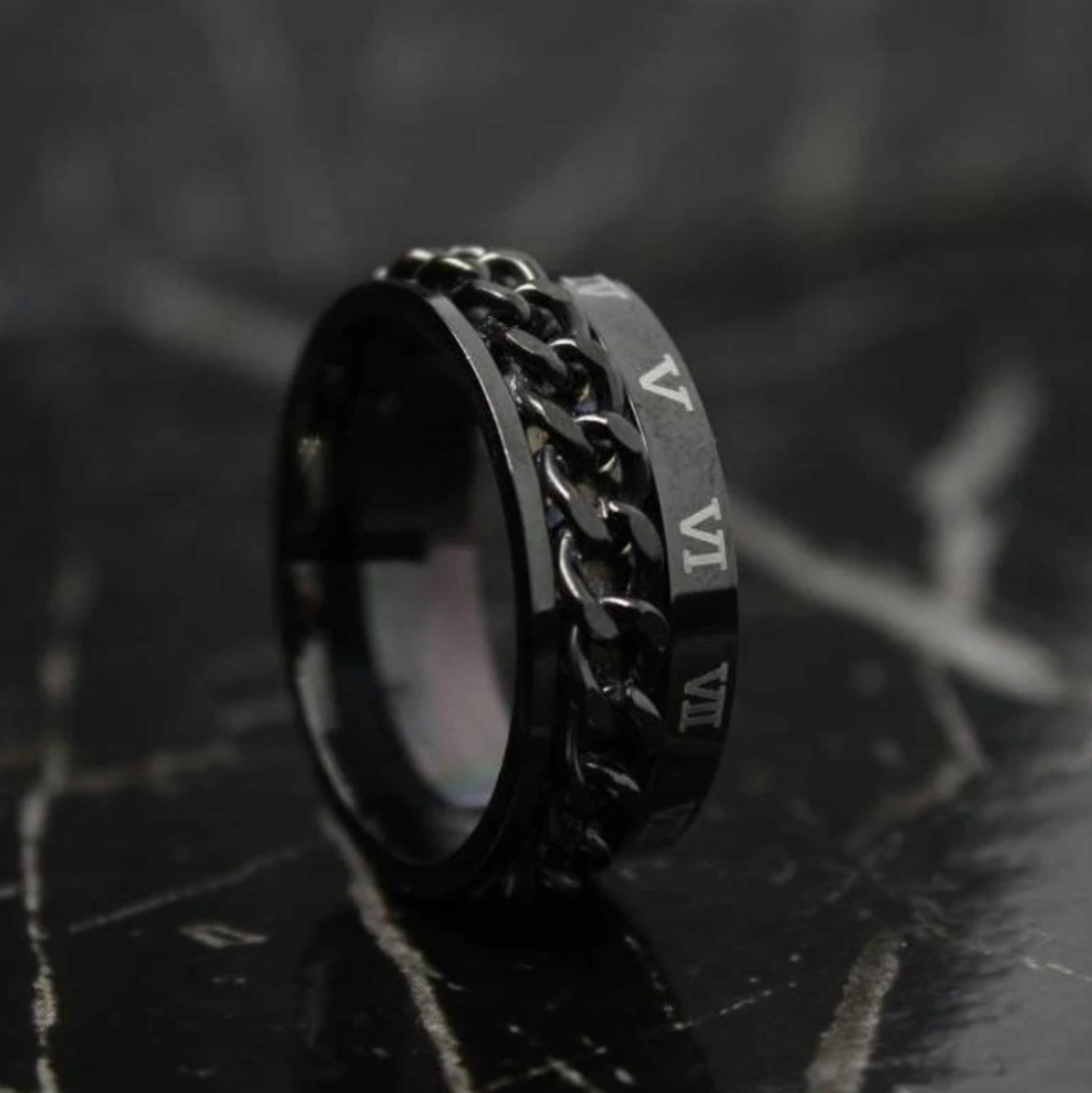 Pierścień Łańcuch Rotacyjny Czarny Sygnet Obrączka Materiał stal