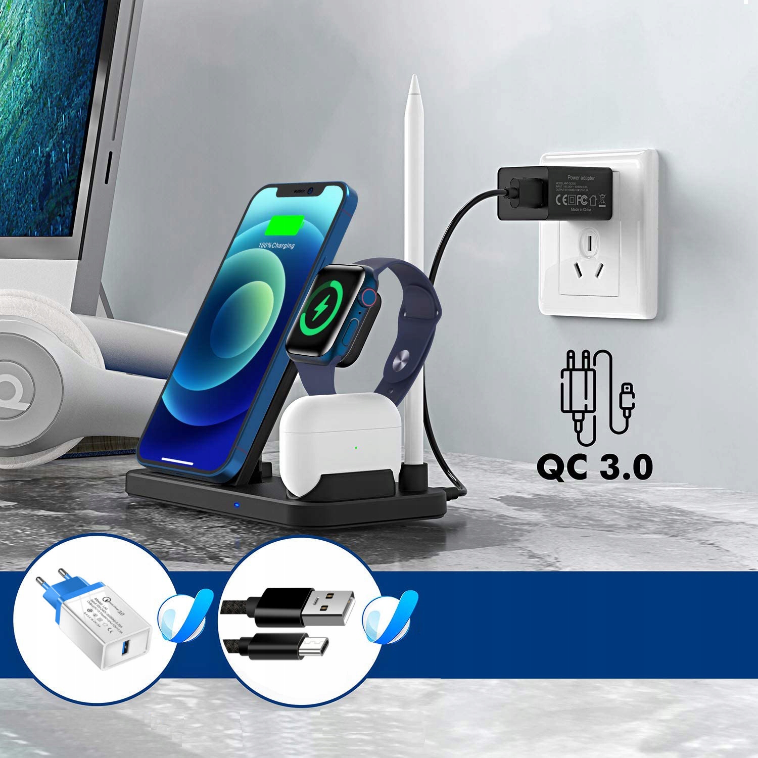 ŁADOWARKA INDUKCYJNA 4W1 DO MAGSAFE DO IPHONE 11 12 13 14 15 APPLE WATCH Kod producenta la17