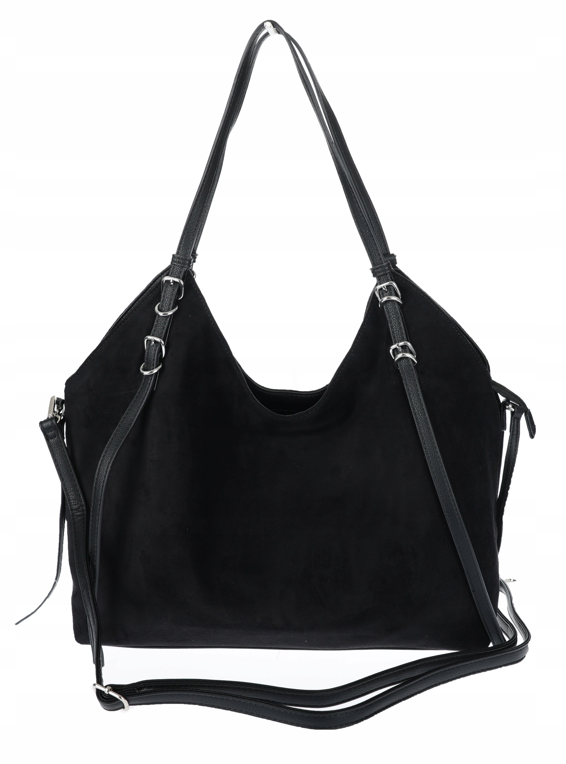 Dámská kabelka semišová shopper taška prostorná elegantní módní 638C Černá