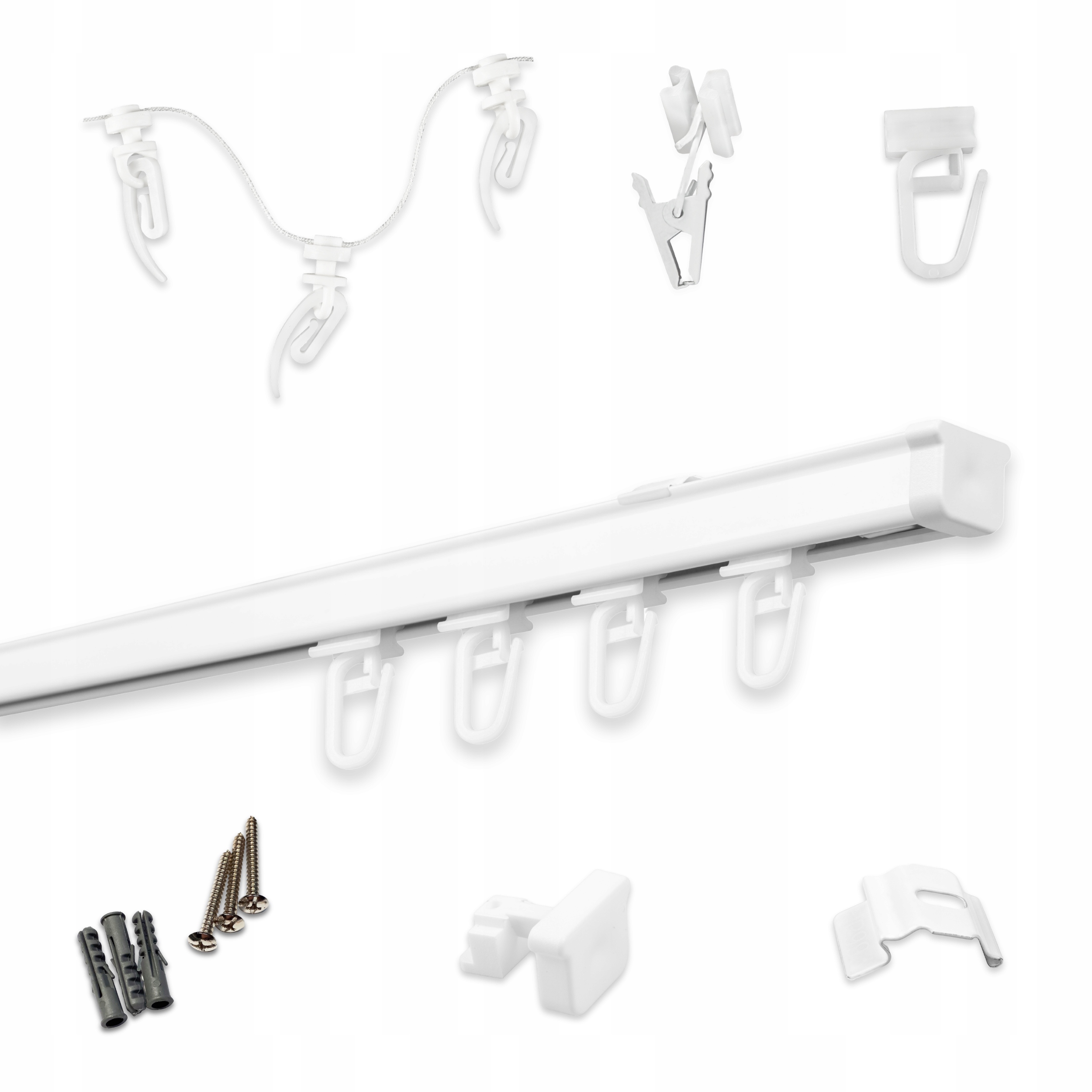 Garnýž stropní jednoduchý Stropní Lišta Aluminiová bílá s žabkami 510 cm