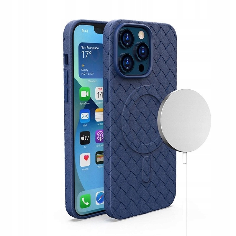 Plecione etui MagSafe Woven Case do iPhone 15 Pro granatowe